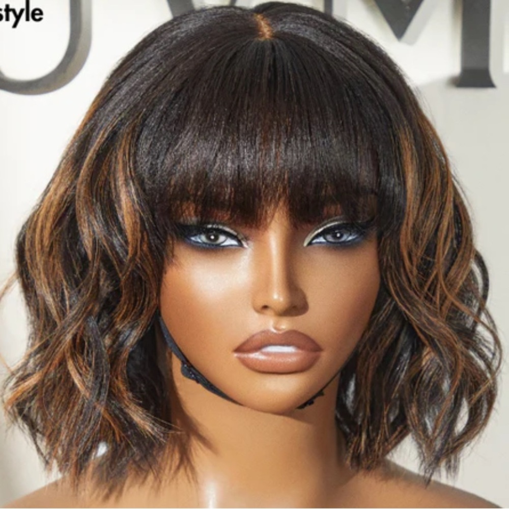 Undetectable Scalp Illusion Lace Front Bob Wig - Brown with Caramel Highlights - Picture 2 of 8